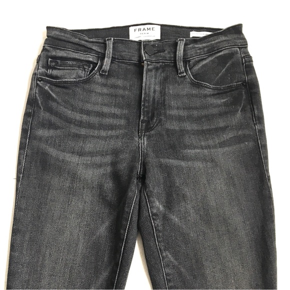 FRAME Le Skinny de Jeanne Crop Denim Jeans in Jackson Peak Black Gray Wash 26 - Picture 3 of 17